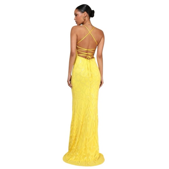 Lulu's Yellow Lace Backless Strappy Gown - Picture 4 of 13